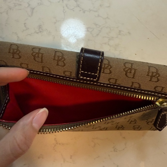 Dooney & Bourke Vintage Brown Canvas with Leather Trim Bifold Wallet Gold Buckle - Picture 10 of 16